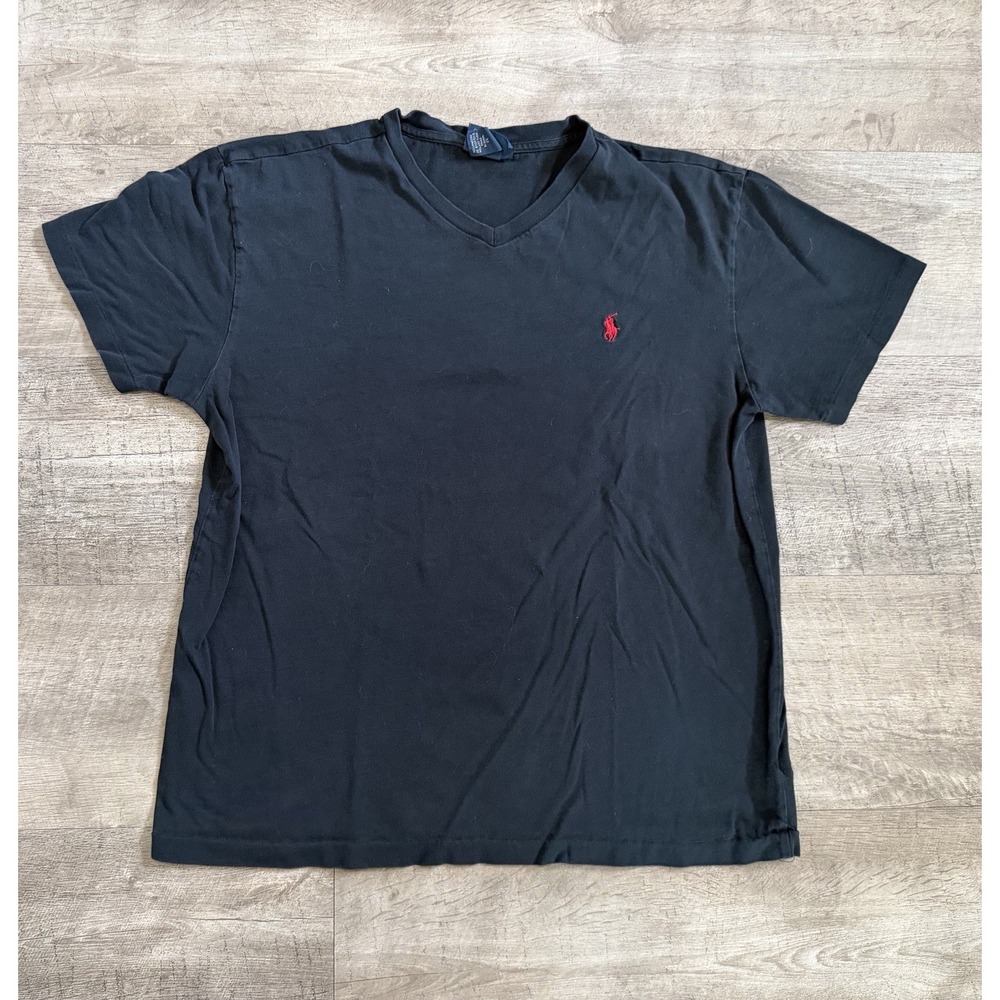 Polo Ralph Lauren Mens Black V-Neck 100% Cotton Tee Shirt Size Medium